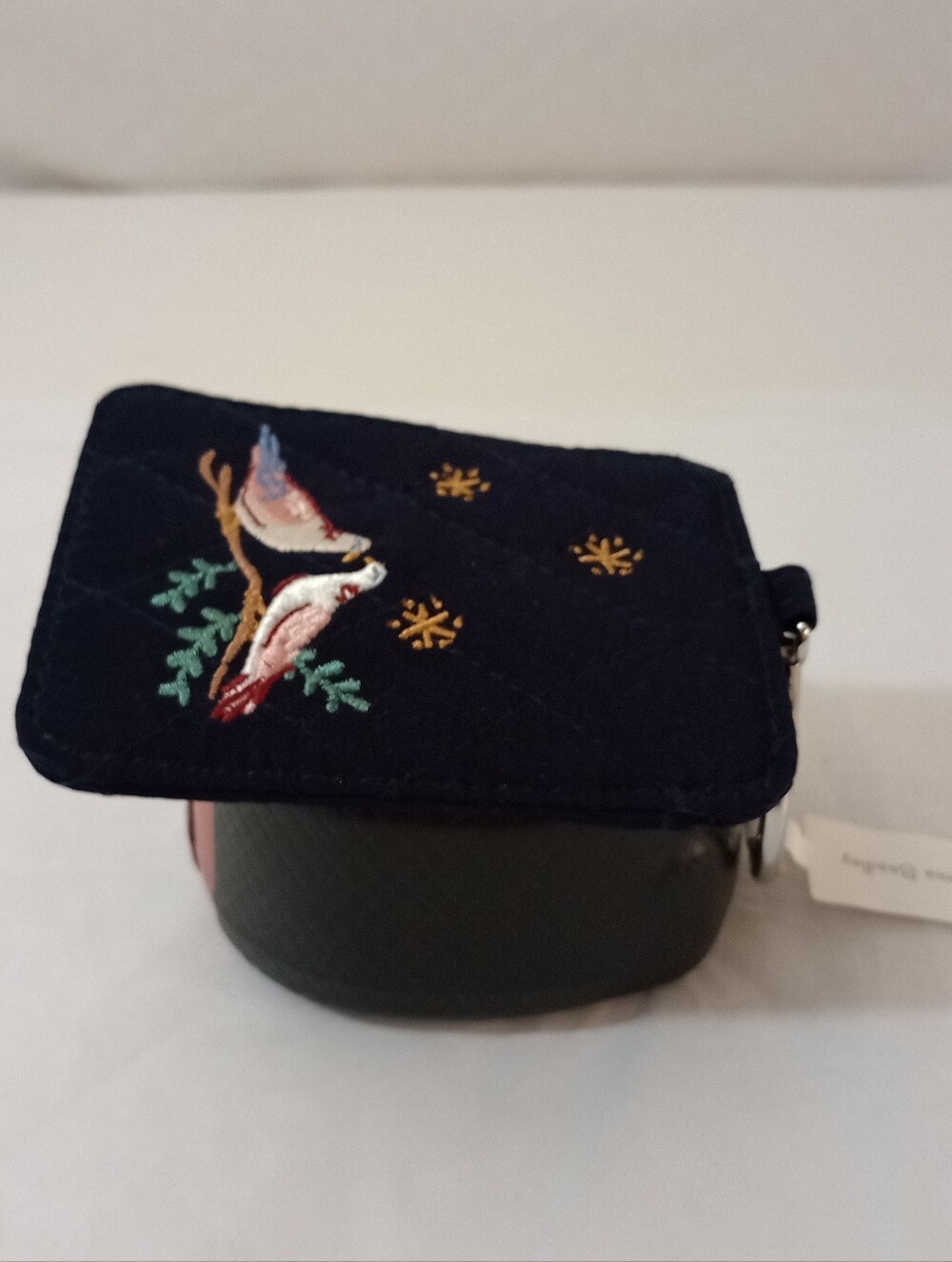 Vera Bradley Black Quilted Key Ring Wallet with Bird Embroidery - Picture 3 of 7